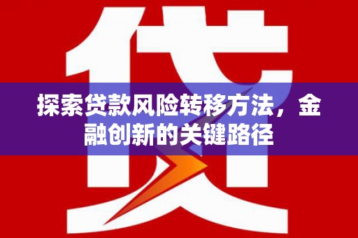 硚口探索贷款风险转移方法，金融创新的关键路径